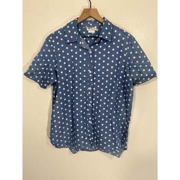 Vtg Polka Dot Button Up Shirt Rockabilly Bowling Elvis L Preppy Resort Camp USA - Picture 1 of 11